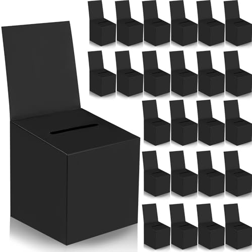 24 Pack Raffle Boxes Ballot Box Suggestion Box with Slot, 6 x 6 x 6 Inch Cardboard Raffle Boxes with Slot for Ticket and Removable Header for Collecting Business Card Voting Contest (24，Black)
