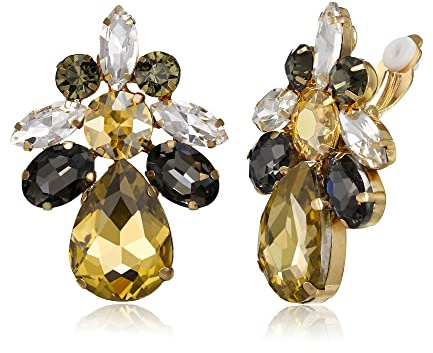 Clearine Ohrclips auf Hochzeit für Damen Braut Teardrop Marquise Schliff Strass Statement Ohrringe für Prom Party klar Gold-Ton