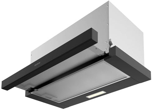 Cecotec Campana Extractora Telescópica 60 cm Bolero Flux TLM 603500 Black A. Motor 70W, Potencia Succión 350m3/h, Control Mecánico, 2 Niveles de Potencia, Luz y Filtro de Carbono, Acabado Negro