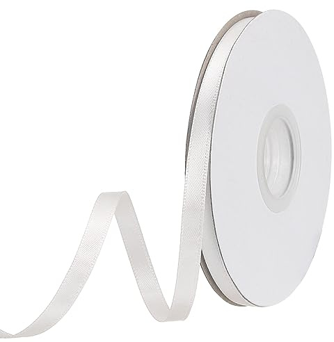 sourcing map 6mm 25 Yard(23m)/75ft Satin Ribbon Grosgrain Thin Solid Silk Wedding Bouquet Ribbon for Valentine's Day Gift Wrapping Cake Box Bows Cream White