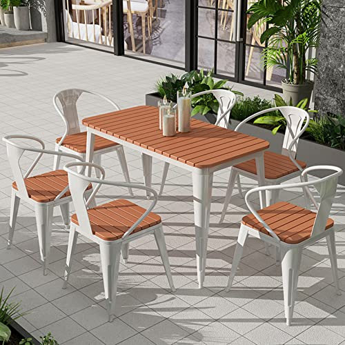 CASEGO Gartenmöbel-Set Schmiedeeisen Schmiedeeisen, stabil und nicht verformbar, Outdoor-Freizeit, Kunststoff, Holztisch und Stuhlkombination (Weiß B)