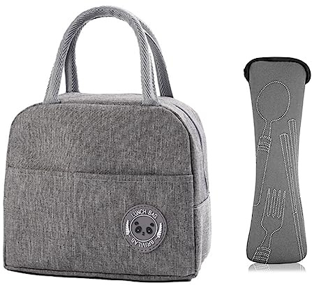 XOPOZON Sac Isotherme Repas 6L, Lunch Box Isotherme, Ensemble 5 Couverts de Camping, Sac à Déjeuner Imperméable Isolé, Sac Lunch Box Convient pour École Bureau Pique-Nique (Gris)