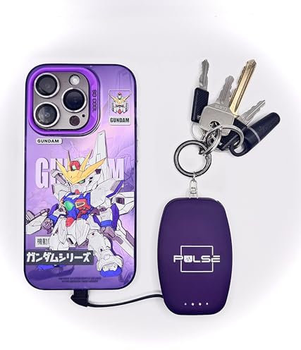 Pulse EMERGENCY Key Ring Mini Power Bank - 2000mah battery charger; small, portable, light, compact, cute with built in output cables for iPhone and Android (eg Samsung) devices/phones (Purple Luurve)