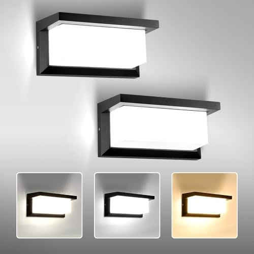 CANMEIJIA Outdoor Wall Lights Front Door Lights, 3000K/4000/6500K 18W IP65 Waterproof LED Black Wall Light Indoor,Aluminium Outside Lights Wall Lamp,Lighting Fixtures Wall Lights for Living Room,2pcs