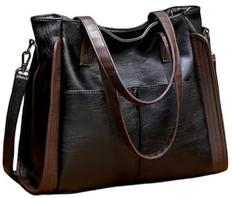 MdybF axelväska stor kapacitet handväskor kvinnor falskt läder axel crossbody väska damer hinkväskor tygväska handväska och handväska, Svart, 38xx15x32cm