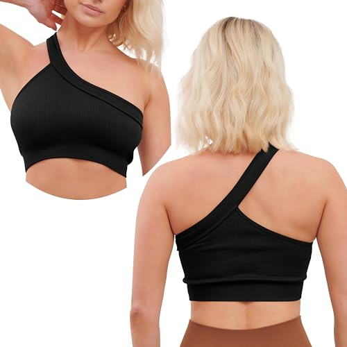Super Eagle® Sports Bra for Women Removable Pads Sleep Bras for Girls One Shoulder Yoga Bralette High Impact Supper Comfort Bra Stretch Yoga Gym Workout Fitness Black