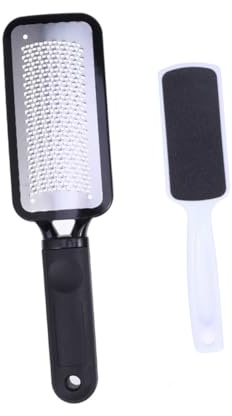 Raspa Piedi Professionale 2 Pezzi in Acciaio Inox Abs | Rimuovi Duroni e Pelle Morta, Impugnatura Comoda, per Pedicure a Casa e Uso Professionale