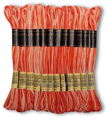 UMC STAG Pack mit 12 Premium gemusterten Stickgarnen | 100 % ägyptische Baumwolle Premium-Spulen | Kreuzstich-Stickgarn | ÖKO-TEX zertifiziertes geflochtene Baumwolle | (Orange gemustert 1220)