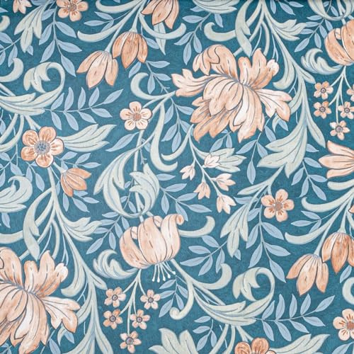 SOPHIE LAURENCE Teal Blue Floral Wallpaper Smooth Matte Green Leaf Rust Orange Flowers Thick Wallpaper for Feature Wall Living Room Bedroom