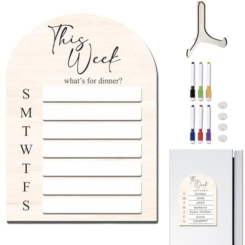 Weekly Meal Prep Board, Wooden Meal Planner, Planning Board, Weekly Meal Planner, Magnetic Organiser, Weekly Planner, Meal Plan Including 6 Colour Markers for Kitchen