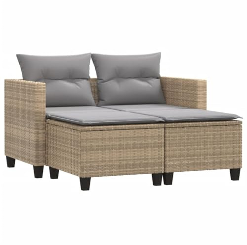 vidaXL Trädgårdssoffa 2-sits med pallar beige konstrotting, utomhussoffa, uteservering, flätad trädgårdssoffa, trädgårdssittplatser, uteplatssoffa