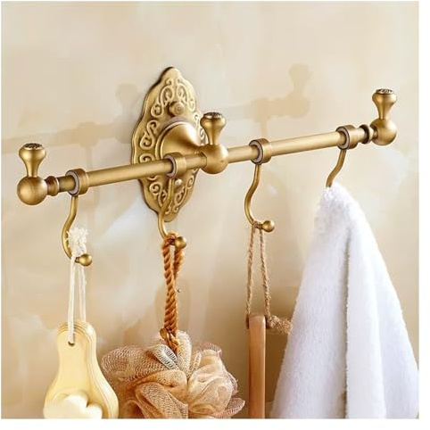 AILZCFX Antiker Messing-Badezimmer-Handtuchhaken, Bad-Garderobenhaken, an der Wand befestigter Handtuchhalter mit 4 Haken, gebürsteter Bronze-Bademantel-Aufhänger, Vintage-Kleiderhakenhalter, Küchen