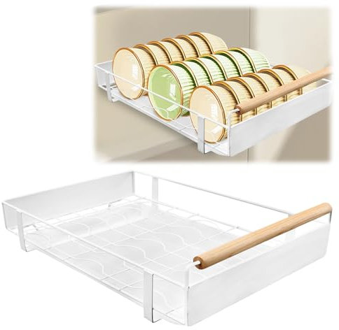 Gachiwar Teleskopschublade Schrank, Metall Auszieh-Organizer mit Holzgriff, für Küchen- & Schrankaufbewahrung, inkl. Nano-Klebebänder (Groß Mit Tropfschale)