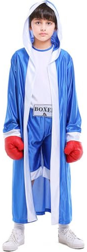 ZNLFS Boxningskostym för barn, halloween, fin klänning, rollspel, uniform, karneval, boxershorts, sport, overall och rock för barn (blå, 6-8 år)