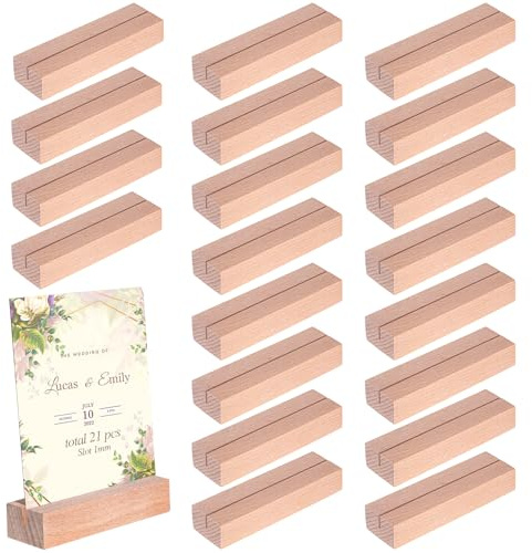 ZFKXGS 21Stück Kartenhalter Holz Keine Grate Menükartenhalter 10x3x2cm Tischkartenhalter Holz Natürlich Platzkartenhalter Fotoständer für Hochzeit Tischnummer Party Dekoration Tischkarte (Schlitz 1mm)