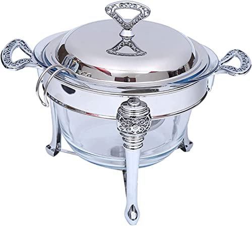Scaldavivande in acciaio inox, scaldavivande in vetro, con coperchio e cucchiaio, per cucina, feste, cene