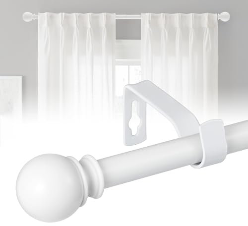 16mm Curtain Pole, Curtain Poles with Brackets and Round Finials,67-187cm,for Bedroom, Living Room,White