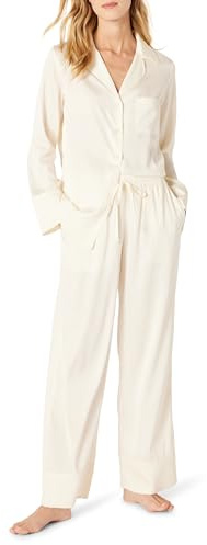 Amazon Essentials Set Pigiama in Raso con Maglia e Pantaloni Donna, Avorio, M
