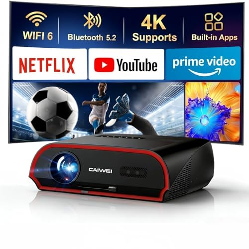 Ultra Bright 1800ANSI Lumens Smart Projector, NFC Casting Wireless, WiFi 6, 4K-Decoding HDR10+, Android TV, Two-Way Bluetooth, DSP Stereo, Daylight Home Theater/ Low Latency Gaming/ Backyard Movie