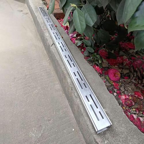 Canaleta Desague con Rejilla Canal de Drenaje de 1 M de Largo con Rejilla de Metal, Drenaje de Zanja Resistente de Acero Inoxidable 304 para Patio, Filtro de Drenaje Lineal para Canaletas de Lluvia de