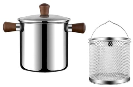 DimyFew Frittiertopf mit Doppelgriff, Mini-Fritteuse, Fritteuse, Küchenfritteuse, Kochwerkzeug, Frittiertopf mit Sieb für Pommes Frites, S