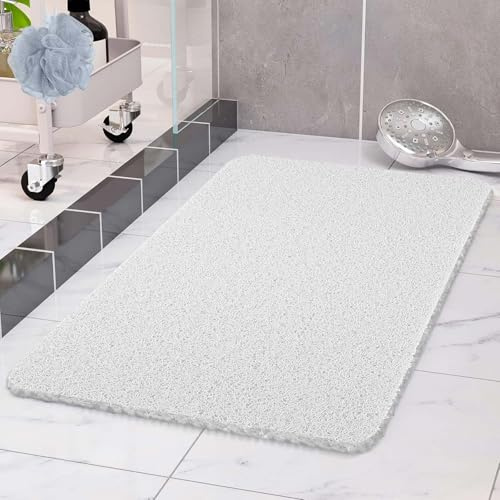 COSYLAND Alfombra Bañera Antideslizante 60x60cm, Alfombrilla de Ducha Loofah de PVC Suave, Secado Rápido, Sin Ventosas, Alfombra para Ducha y Bañera, Color Blanco
