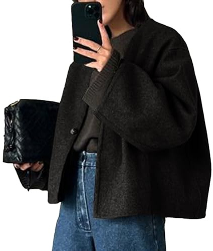 HOTIAN Women Cropped Wool Blend Coats Long Sleeve Coat Jacket Peacoat Fall Winter Outwear Overcoat