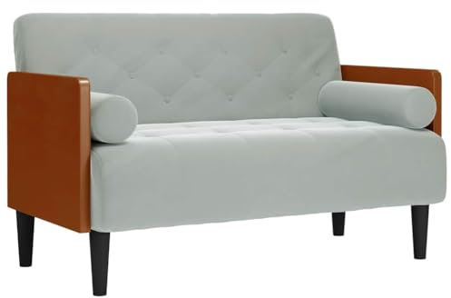 vidaXL Zweisitzer-Sofa mit Nackenrollen Hellgrau 110 cm Samt, 2-Sitzer-Sofa, Couch, Loungesofa, Sofa, Polstersofa, gepolstertes Sofa