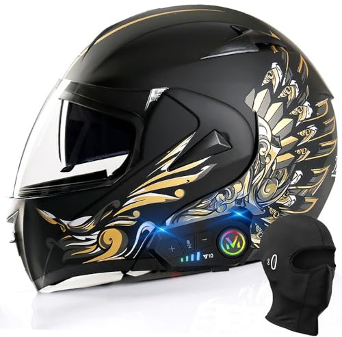 BYGMWEP Bluetooth Modular Motorbike Helmet, ECE Approved Flip Up Full Face Motorcycle Helmet, with Double Visor Built-in Speaker Headset Microphone, for Automatic Answering XS~XL