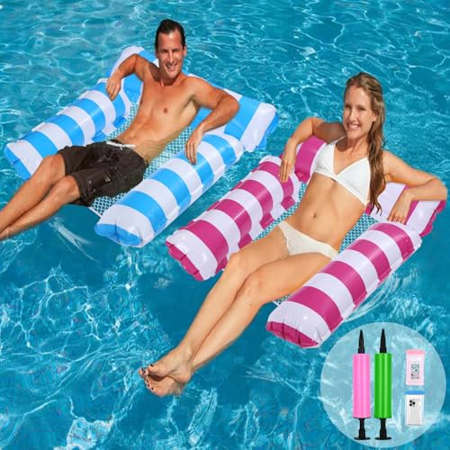 Amaca Galleggiante per Piscina 2 pezzi, Materassino Mare, Materassino Gonfiabile Mare, poltrona lounge multifunzionale 4 in 1 per poltrona gonfiabile, Amaca Galleggiante con Pompa d'aria Manuale