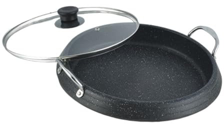 HOLIDYOYO 1 Pezzo Piastra per Barbecue griglia per Barbecue Acciaio Vassoio per Barbecue Isolato Cottura Forno Piatto di Pietra Medica teglia Antiaderente teglia Rotonda Bicchiere Nero