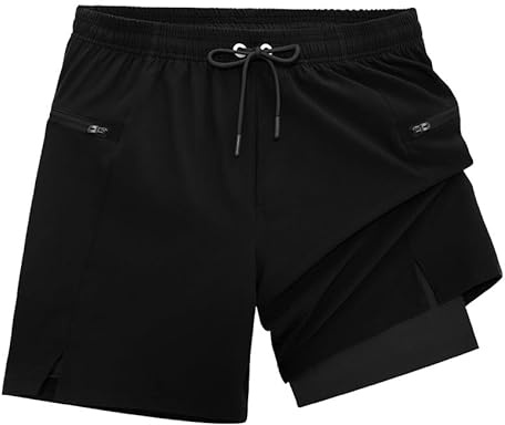veepro Mens Running Shorts 2 in 1 Quick Dry Gym Workout Shorts Lightweight 7 Athletic Exercise Training Shorts with Compression Liner Zip Pocket Ultra Black M