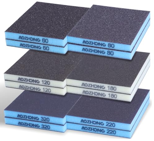 12pcs Sanding Sponge Kit 60, 80, 120, 180, 220, 320 grit, Soft Sanding Blocks Washable and Reusable, Double-Sided Sponge Sanding Blocks Wet Dry Sandpaper Pad for Wood Metal Furniture Paint