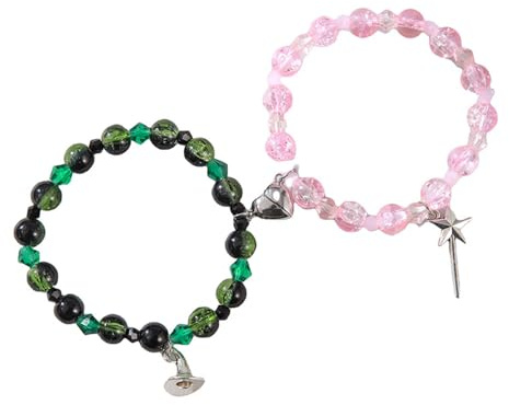 SDFWGG Magnetische Partnerarmbänder Pärchen Freundschaftsarmbänder mit Herzmagnet Elastische Perlenarmbänder für Damen & Herren Glücks BFF Armband Set