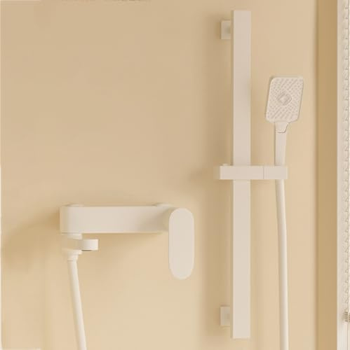 BiaoTeng Columna de Ducha con Grifo para Bañera Redondo 3 Modos agua Fría y Caliente Laton Set de Ducha con Grifo Bañera Leche Blanca