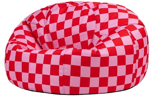 Icon Kingston Sitzsack für Erwachsene, Rosa Kariert, Gaming Sitzsack mit Füllung, Bean Bag, Wasserabweisender Stoff, Bequemer Sessel für Wohnzimmer, Schlafzimmer, Garten