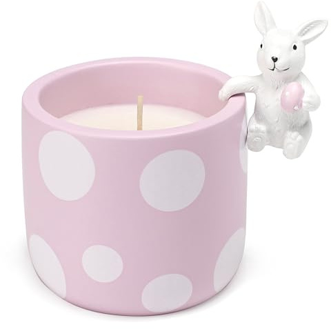 Easter Candles - Cherry Blossom Scented, Purple Polka Dot Candle with Cute Bunny, Easter Gifts for Kids Women Girls, Spring Home Decor