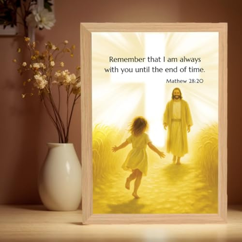 CNVNTAO Luminwork Jesus Lamp 4D LED Jesus Night Light Christ-Frame Light Painting Jesus Picture Light Up Illuminated Christian Decor Lamp for Livingroom Bedroom (1A)