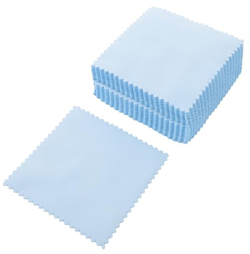SUPVOX Lot de 50 Chiffons en Daim 8X8 CM Bleu pour Nettoyage et Polissage Bijoux Lingettes Anti-Ternissement Réutilisables pour Argenté et Montres Nettoyant pour Argenterie Délicate