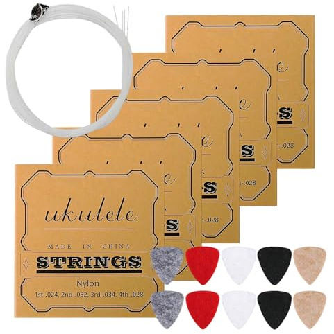 Ukulele-strängar, set om 5 med optimal fastsättning - nylonsträngar för ukulele | för nybörjare, musikälskare, entusiaster, konsert, festival, studio och