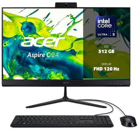 Acer Aspire C24B-GMTL | Computer Fisso All in One | 23.8 FHD 120 Hz IPS | Intel Core Ultra 5 115U | Ram 8GB DDR5 | 512GB SSD | Intel Graphics | WiFi 6 | Webcam | Windows 11 Home