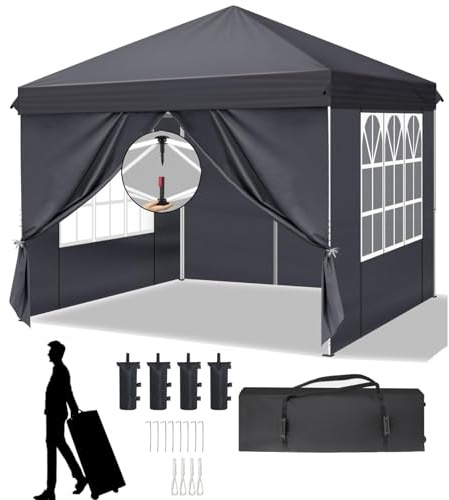 LEADZM Pavillon 3x3 m,Pop-Up Faltpavillon One-Touch,Anthrazit | Metallrahmen,Wasserdicht UV-Schutz 50+ Stabil, Höhenverstellbar,Gartenzelt Partyzelt mit 4 Seitenteilen für Camping,Party