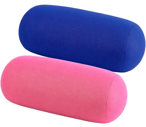 2er Mikroperlen Nackenrolle 30x16cm Weich Elastisch Nackenkissen, Blau Rosa | Kissen Rolle Microbead Roll Pillow für Nacken, Kopf und Rücken, flexibel für Schlafen, Reise, Büro, Sofa & entspannte Pausen
