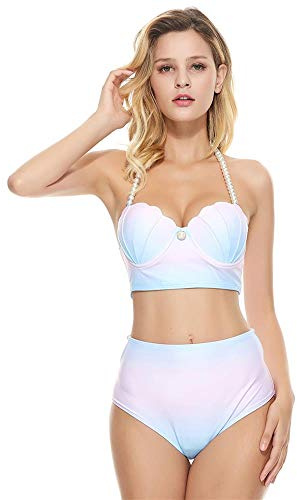 Beachkini Women's Swimsuits Gradient Colour Bikini Swimwear High Waist Swimsuit,Blau,S