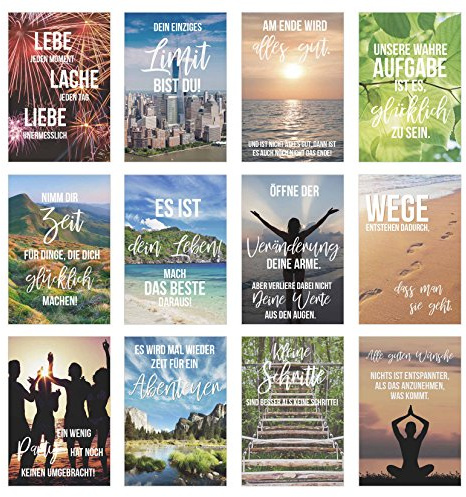 Edition Seidel Set 12 Postkarten mit Sprüchen - Karten mit Spruch - Geschenkidee - Dekoidee - Liebe, Freundschaft, Leben, Motivation, lustig – Postcrossing - Geburtstagskarten