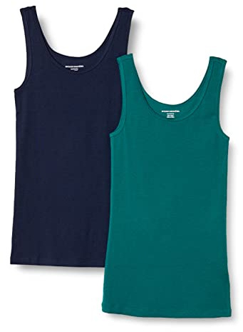 Amazon Essentials Women's Slim-Fit Vest, Pack of 2, Dark Green/Navy, S