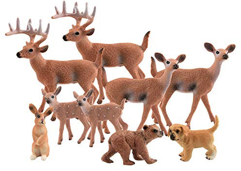 TUPARKA 9Pcs Woodland Animals Set, Waldtiere Figur Hirsch, Hund, Kaninchen, Bär Spielzeug Figur für Weihnachtsschmuck Kinder Spielzeug