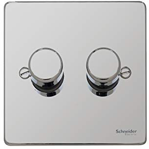 Schneider Electric GU6522CPC Ultimate Low Profile Polished Chrome 2 Gang 2 Way 250W/VA Mains & LV dimmer