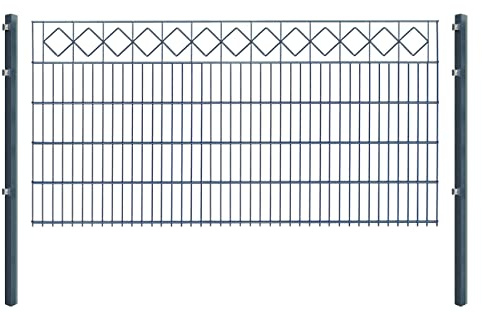 Doppelstabmattenzaun KARO - Komplett-Set inkl. Pfosten & Befestigungsmaterial - optisch ansprechender Schmuckzaun mit Zierelementen (L 6 m | H 103 cm | Anthrazit)