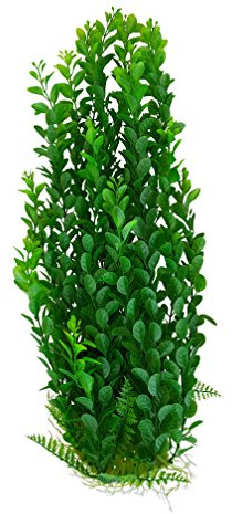 Jumbo Extra Large Tall Plastic Aquarium or Pond Plant 19-20 Inch (50-52cm) Tall, Green Full Leaf Plant with Weighted Base Fish Tank Artificial Decoration